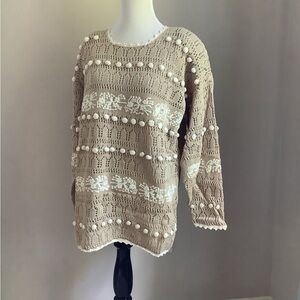 Vintage Weathervane tan and ivory 80’s Pom Pom Sweater, Medium, NWOT
